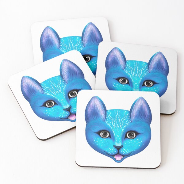 Item preview, painted fancy bright blue cat head designed and sold by nataliavavilina.