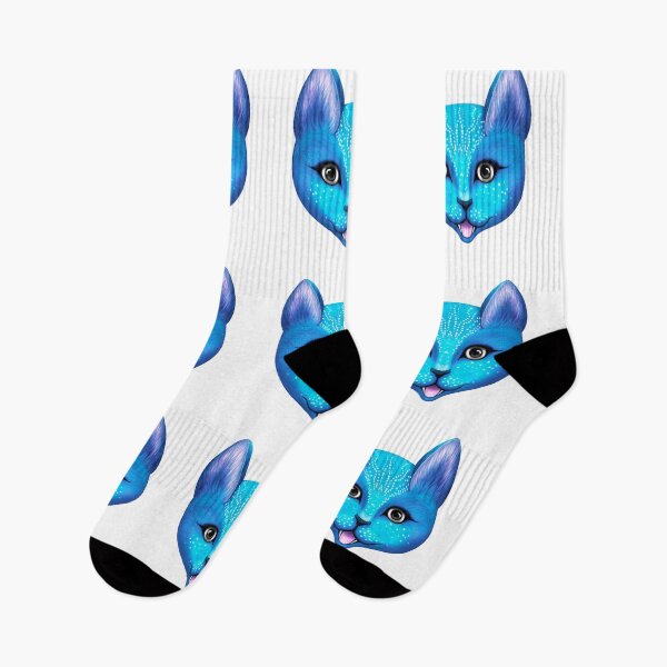 Item preview, painted fancy bright blue cat head designed and sold by nataliavavilina.