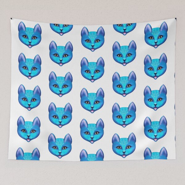 Item preview, painted fancy bright blue cat head designed and sold by nataliavavilina.