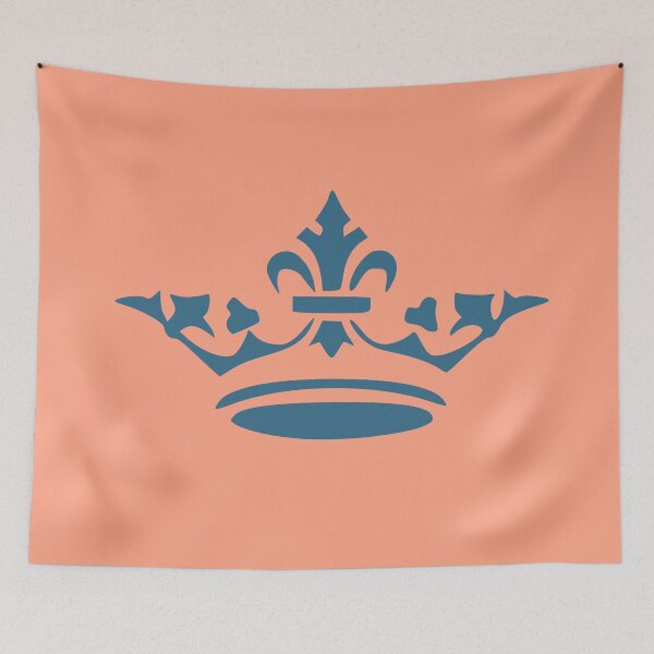 Item preview, Dark moderate blue royal crown on soft orange background designed and sold by fowons.