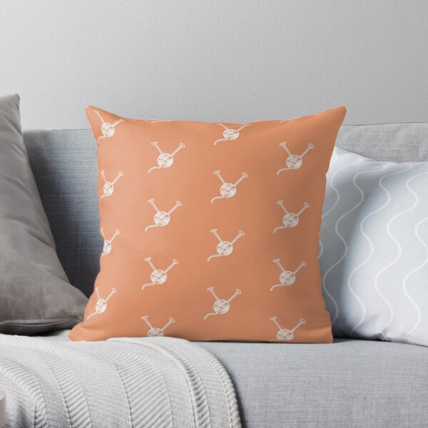 Cartoon yarn ball orange white print Throw Pillow