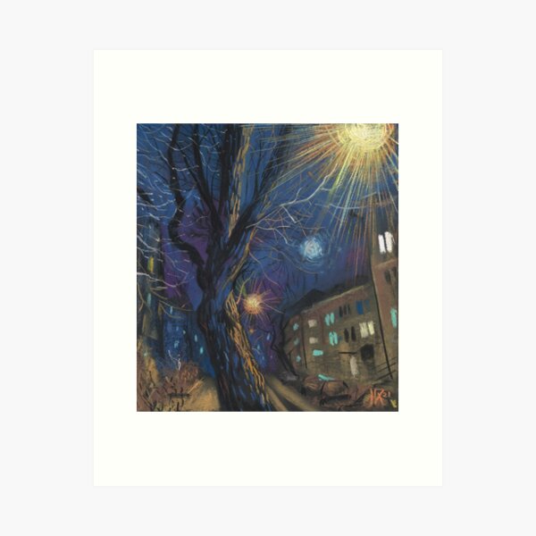 Midnight Sun, Night Landscape Cityscape Pastel Painting Art Print