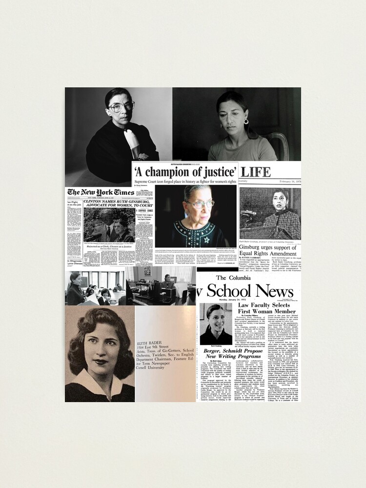 Justice Ruth Bader Ginsburg Newspaper Collage Photographic Print