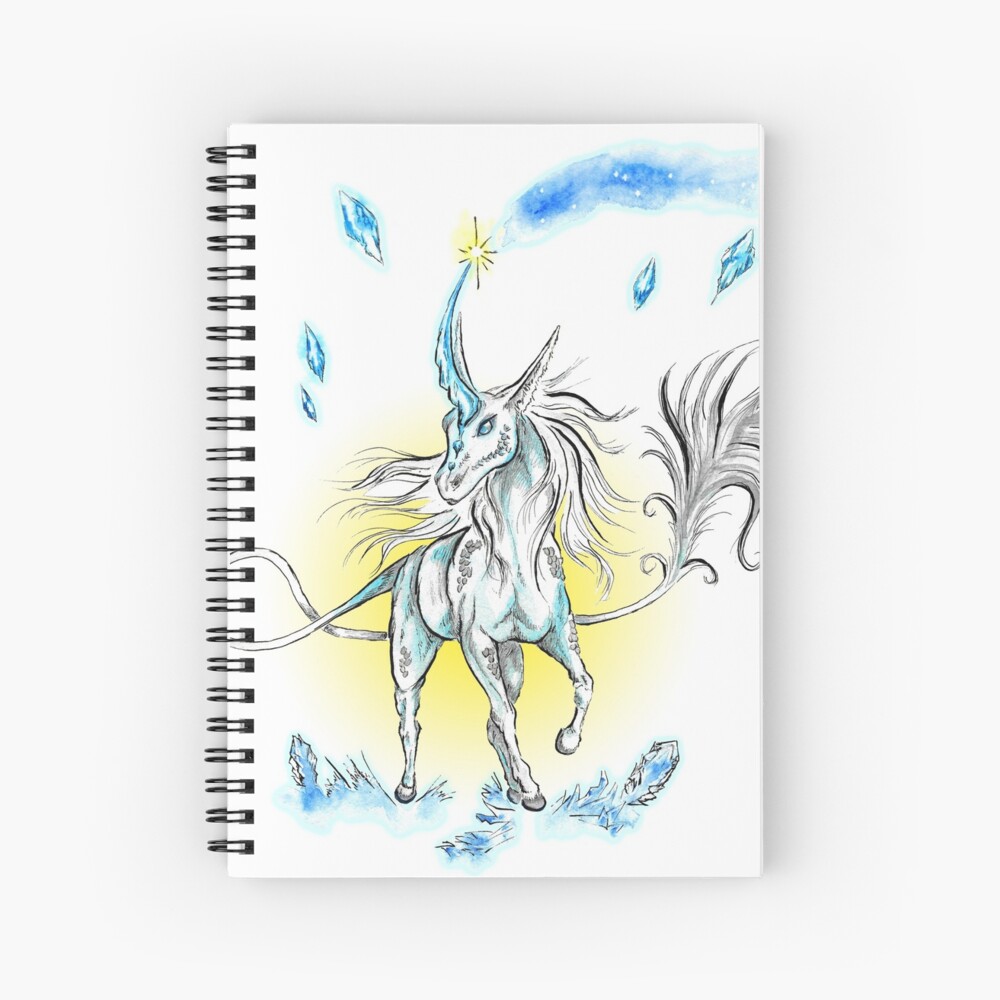 Blue qirin (unicorn) and cristals Spiral Notebook