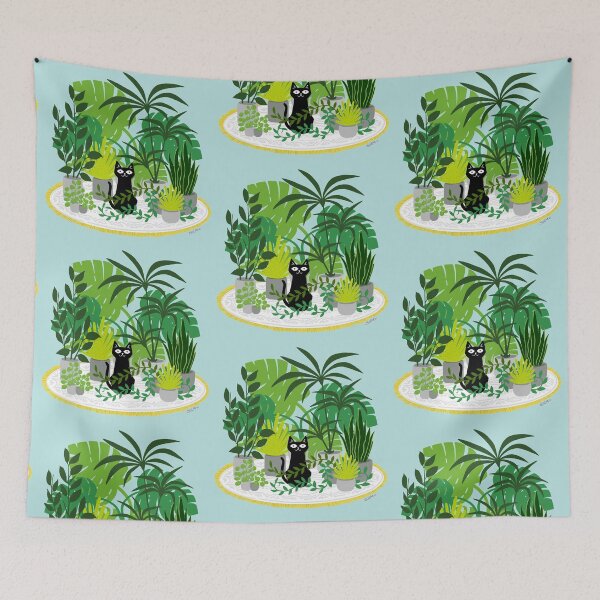 Item preview, Black Cat with Tropical Plants designed and sold by SamHoweMeow.