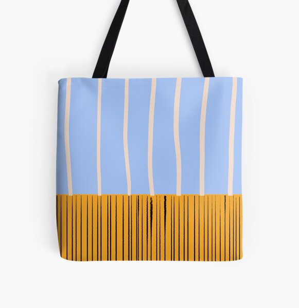 Geometric Stripe Prink Baby Blue and Mustard Yellow All Over Print Tote Bag