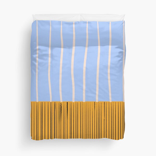Geometric Stripe Prink Baby Blue and Mustard Yellow Duvet Cover