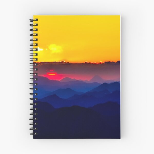 Item preview, Austria dark blue mountains silhouette yellow orange sky sunrise landscape designed and sold by August-E.