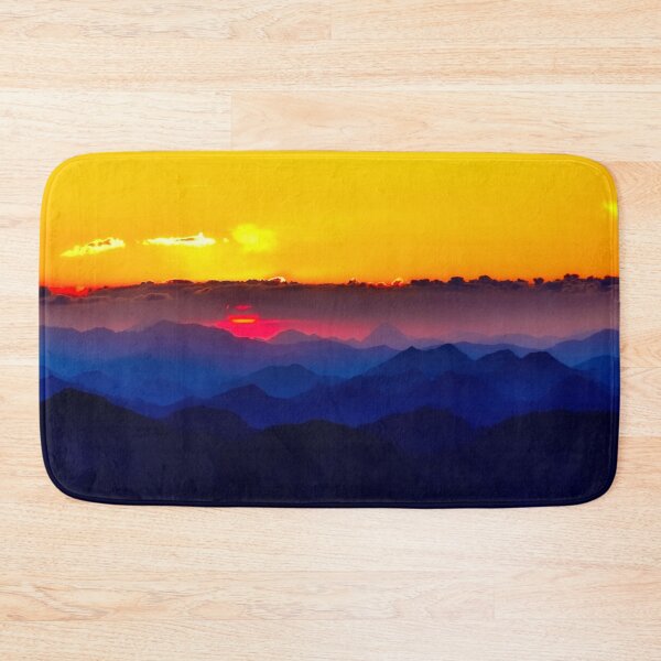 Item preview, Austria dark blue mountains silhouette yellow orange sky sunrise landscape designed and sold by August-E.