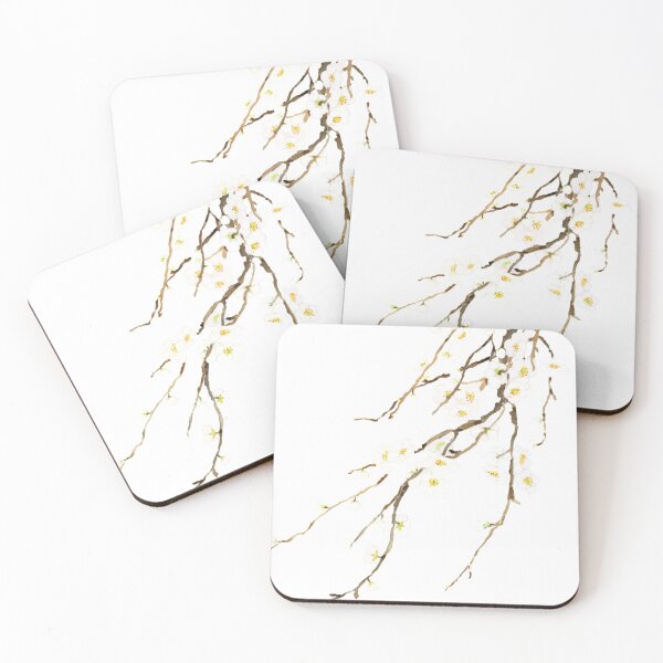 Item preview, white plum flowers blossom watercolor designed and sold by ColorandColor.