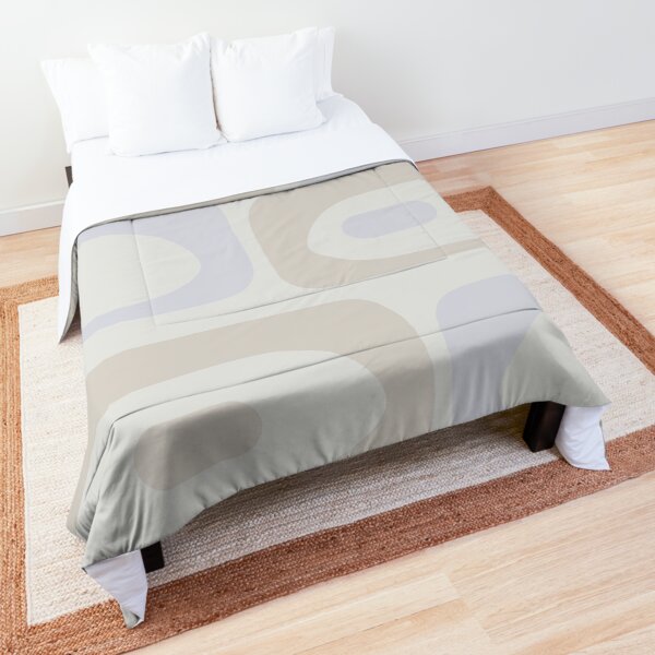 Mid Century Modern Piquet Abstract Minimalist Pattern in Bone, Beige, Pale Sage, and Light Silver Grey Comforter