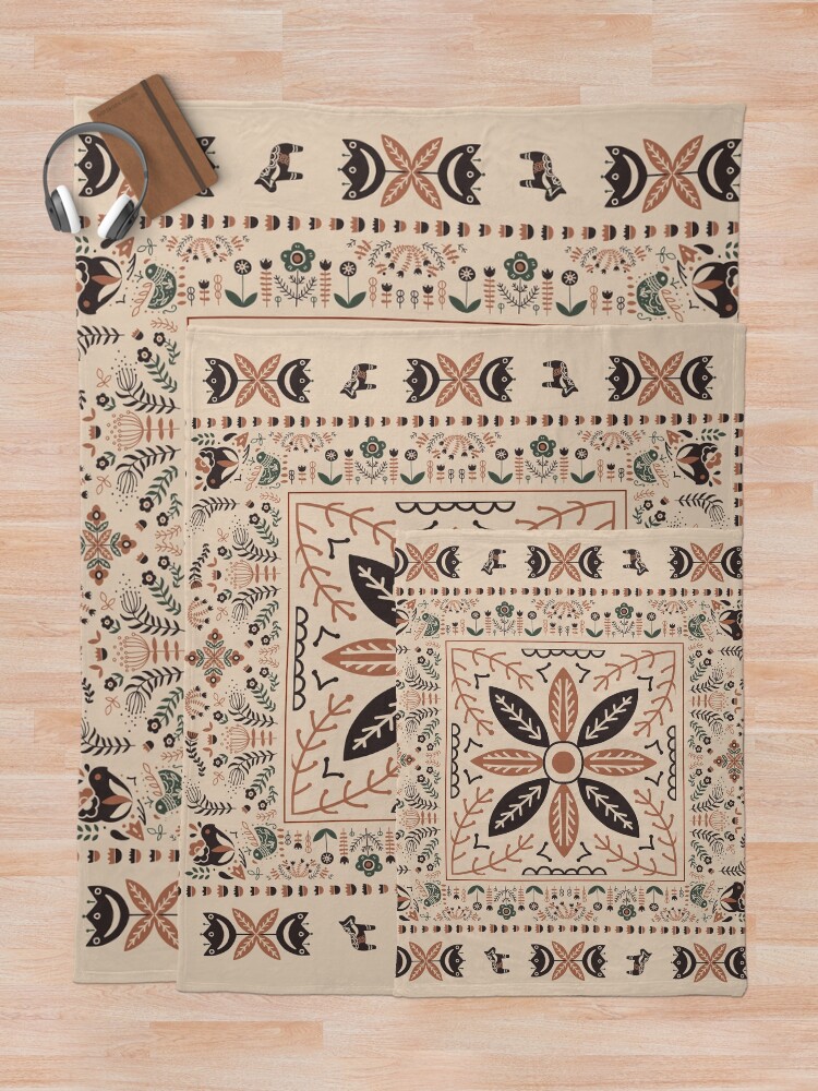 Cottagecore Nordic Folk Art Throw Blanket