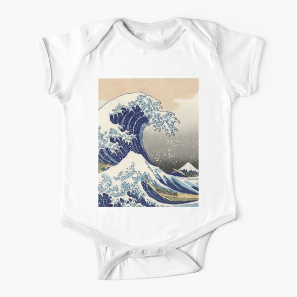 Japanese Wave Print Short Sleeve Baby One-Piece