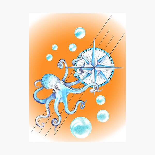Blue octopus and Wind rose Photographic Print