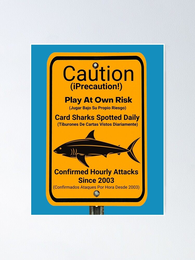 "Card Shark Caution Sign with Orange Background, Black Letters and