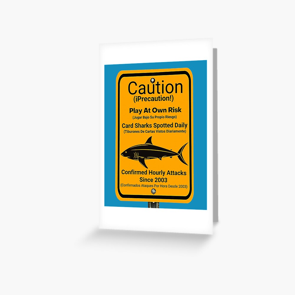 "Card Shark Caution Sign with Orange Background, Black Letters and