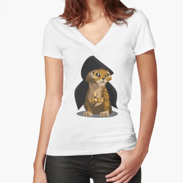 Cute Gangster Kitty Fitted V-Neck T-Shirt