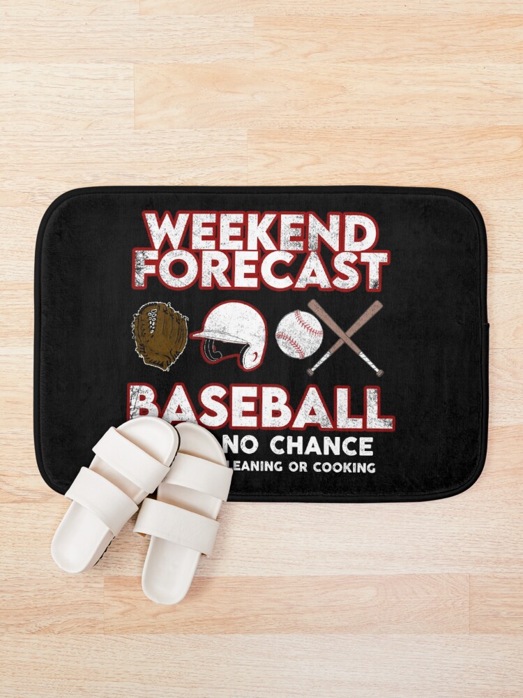Thumbnail 1 of 6, Bath Mat, Weekend Forecast Baseball  designed and sold by WePrintTees.
