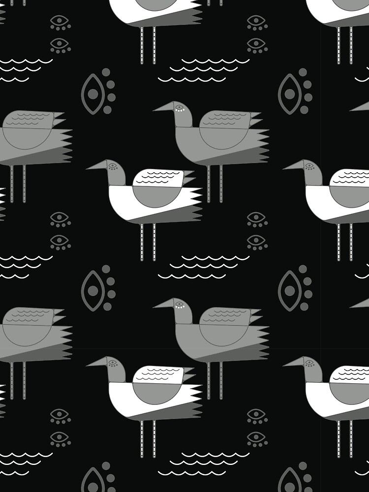 Discover Seagulls and eyes black Drawstring Bag