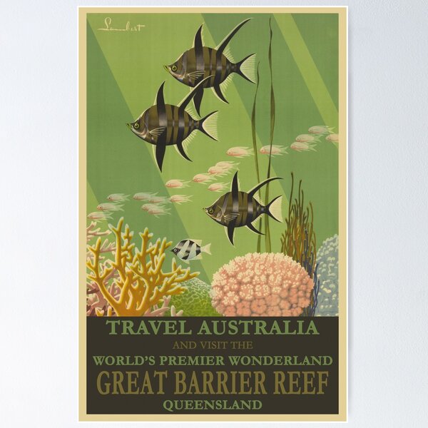 Item preview, Vintage Australia Barrier Reef Travel Poster designed and sold by redoARTstore.