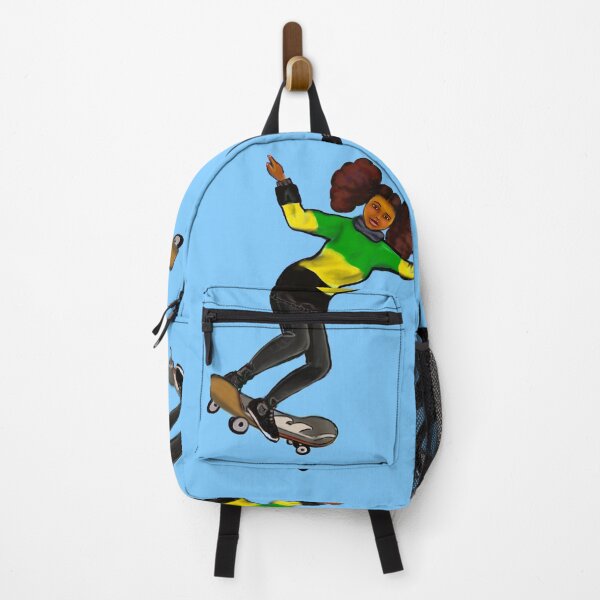 Item preview, Jamaica jumper skateboarding- manga anime Jamaican girl on a skateboard wearing jumper with the colours of Jamaican flag in black green and yellow designed and sold by Artonmytee.