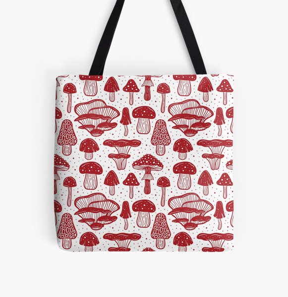 Multiple Species of Forest Mushroom Pattern All Over Print Tote Bag