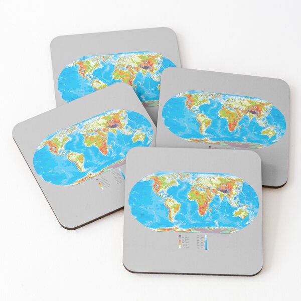 Item preview, world physical map topographic map of the world with names of the oceans, seas, Lakes, Rivers, and  boundaries designed and sold by mashmosh.