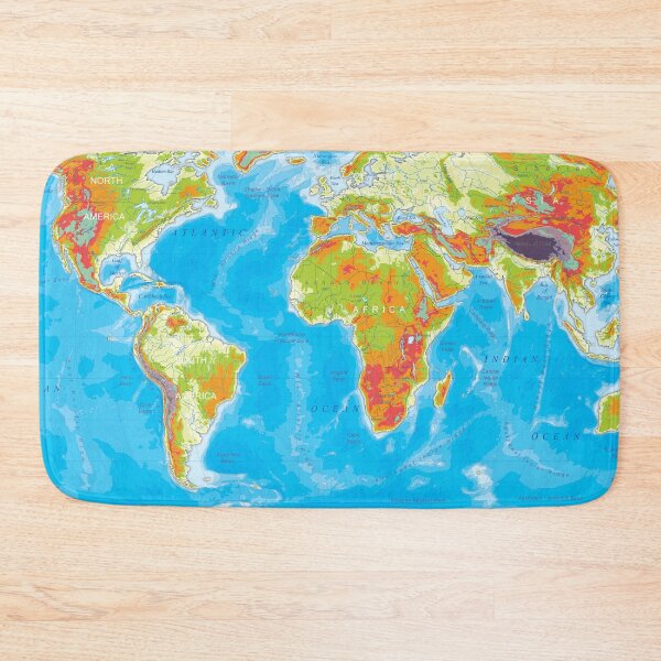 Item preview, world physical map topographic map of the world with names of the oceans, seas, Lakes, Rivers, and  boundaries designed and sold by mashmosh.