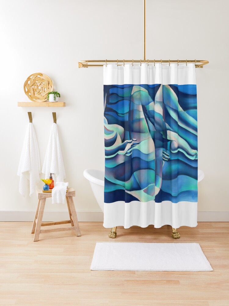 Thumbnail 1 of 5, Shower Curtain, Free Floating Blue Wave Nude - 10-02-21 designed and sold by Corne Akkers.