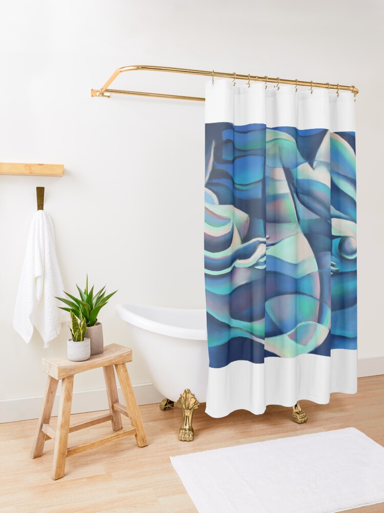Thumbnail 3 of 5, Shower Curtain, Free Floating Blue Wave Nude - 10-02-21 designed and sold by Corne Akkers.