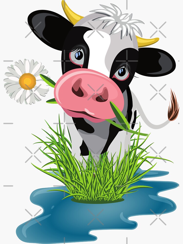 Cute Cow Daisy Flower Sticker By Hugspluskisses Redbubble