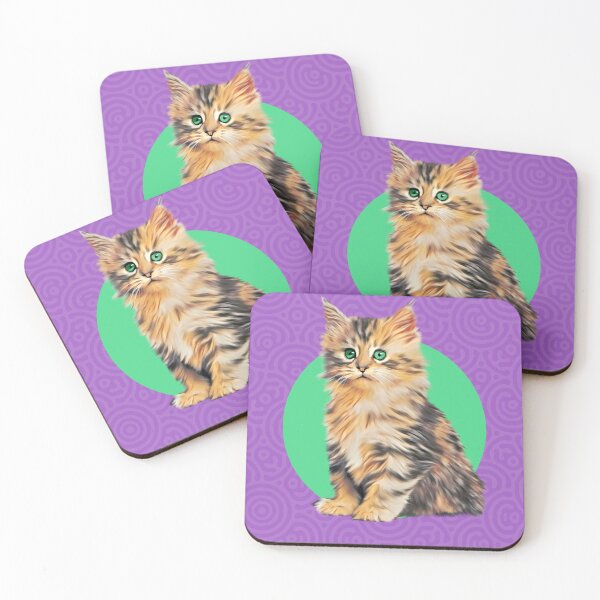 Item preview, Cute kitten with green eyes on a green and purple background designed and sold by forziati design.