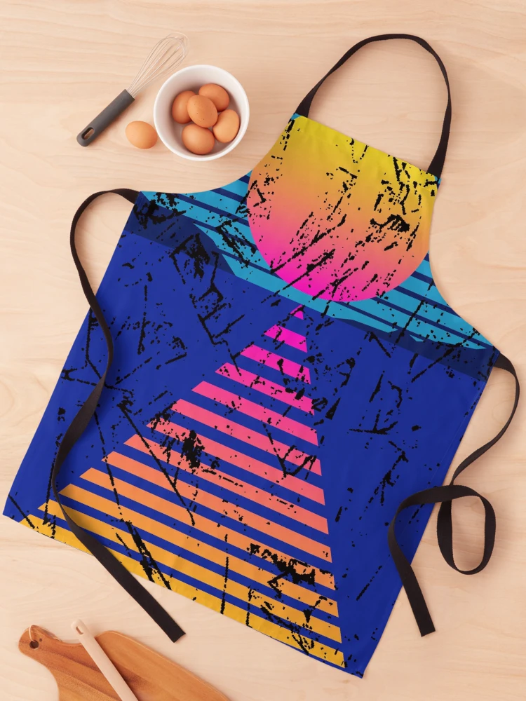Thumbnail 1 of 6, Apron, Synthwave sunset designed and sold by OneCreativeLab.