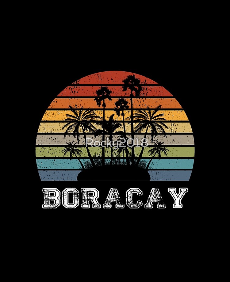 Womens Boracay Sunset Vintage Souvenir Palm Tree Beach Sun V-Neck T-Shirt