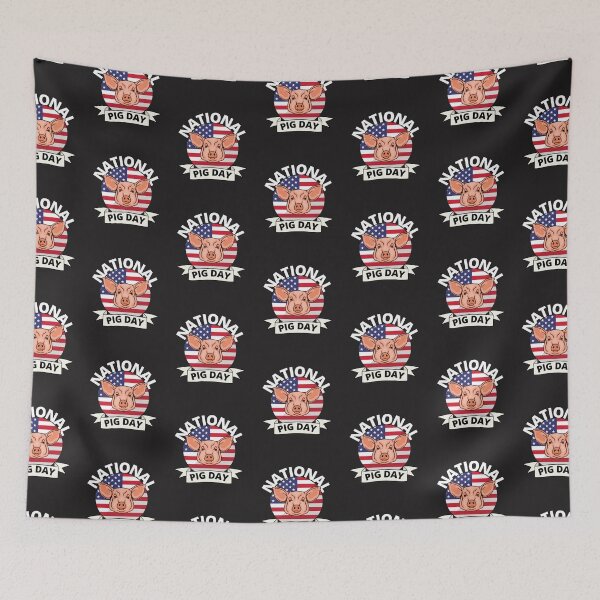 Item preview, NATIONAL PIG DAY, AMERICAN FLAG, AMERICAN PIG FARMER, PIG HEAD,  designed and sold by R B Chrystal.