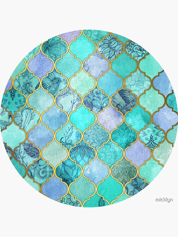 Cool Jade & Icy Mint Decorative Moroccan Tile Pattern by micklyn