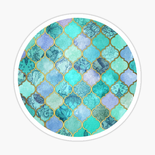 Cool Jade & Icy Mint Decorative Moroccan Tile Pattern Sticker