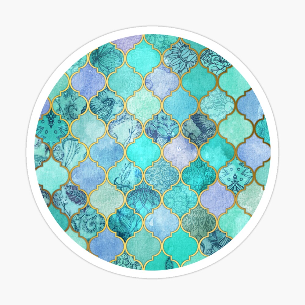 Cool Jade & Icy Mint Decorative Moroccan Tile Pattern