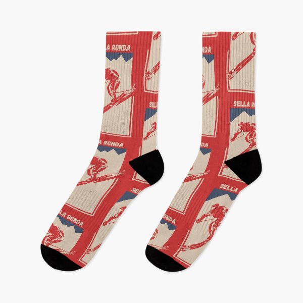 Item preview, Vintage Red Geometric Ski Poster for Mountain Alpine Skier with the name of the Italian ski resort Sella Ronda designed and sold by Vintage-TM.