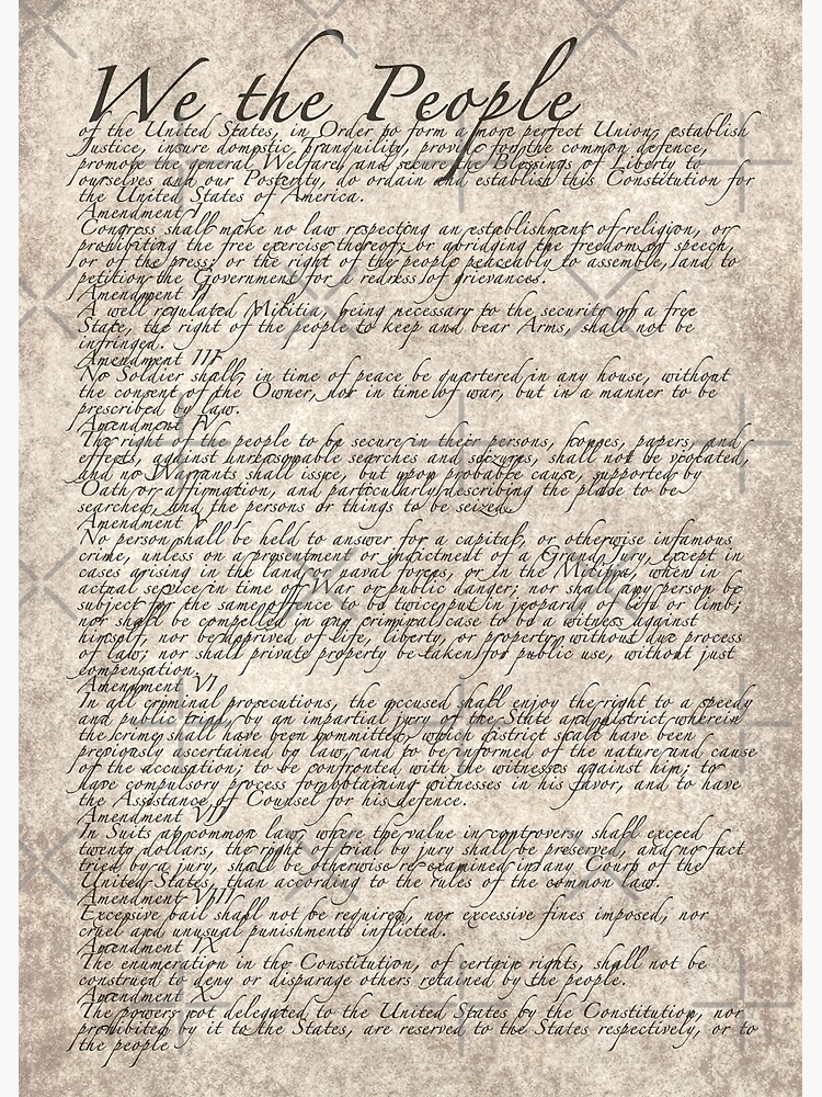 "US Constitution The Bill of Rights on parchment paper" Poster by