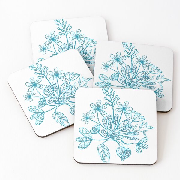 Item preview, The thread-like pattern stitched by a sewing machine is a series of trees in blue tones. designed and sold by Apostrophe8.