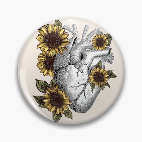 Item preview, Human heart illustration, sunflowers, vintage effect designed and sold by Collagedream.