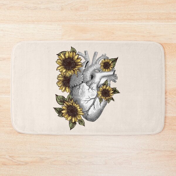 Item preview, Human heart illustration, sunflowers, vintage effect designed and sold by Collagedream.