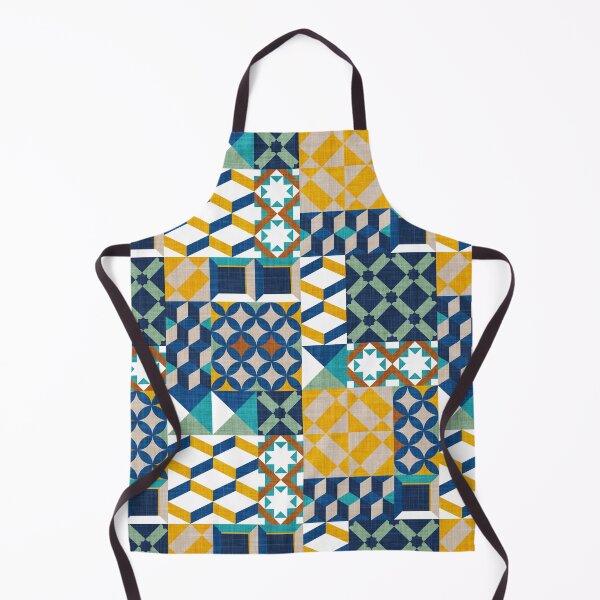 Item preview, Geometric tiles inspiration patchwork // goldenrod yellow greige copper brown jade green peacock classic and midnight blue designed and sold by SelmaCardoso.