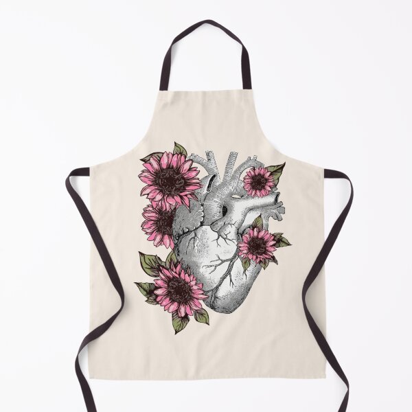 Item preview, Human heart with pink sunflowers illustration, vintage effect designed and sold by Collagedream.