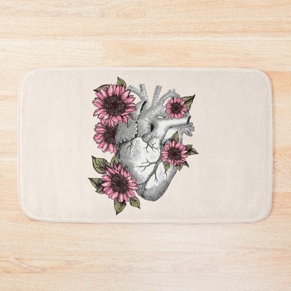 Item preview, Human heart with pink sunflowers illustration, vintage effect designed and sold by Collagedream.