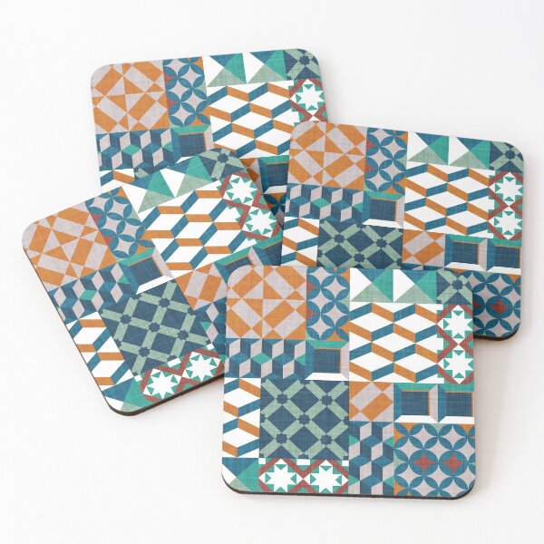 Item preview, Geometric tiles inspiration patchwork // orange teal and green designed and sold by SelmaCardoso.