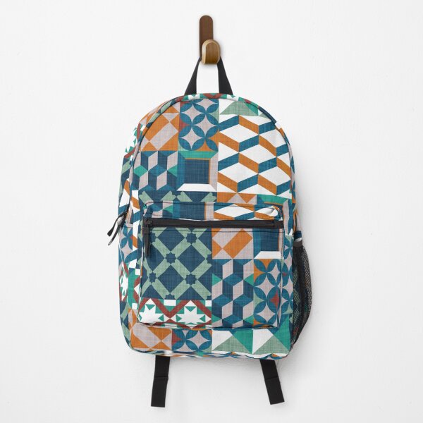 Item preview, Geometric tiles inspiration patchwork // orange teal and green designed and sold by SelmaCardoso.