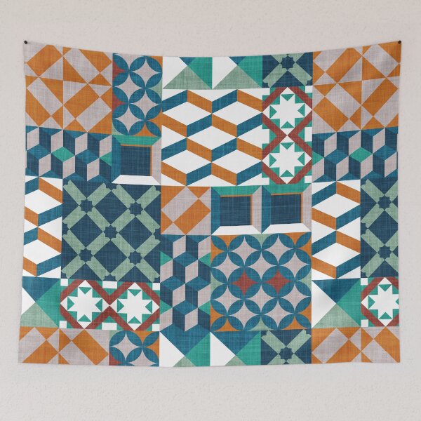 Item preview, Geometric tiles inspiration patchwork // orange teal and green designed and sold by SelmaCardoso.