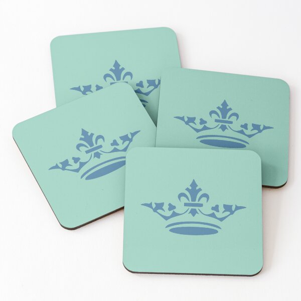 Item preview, Dark moderate blue royal crown pattern on grayish cyan-lime green background designed and sold by fowons.